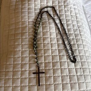 Chic Black and Green Cross Necklace